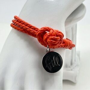 Vera Bradley, 3 Strand Braided Orange Leather Frill Bracelet